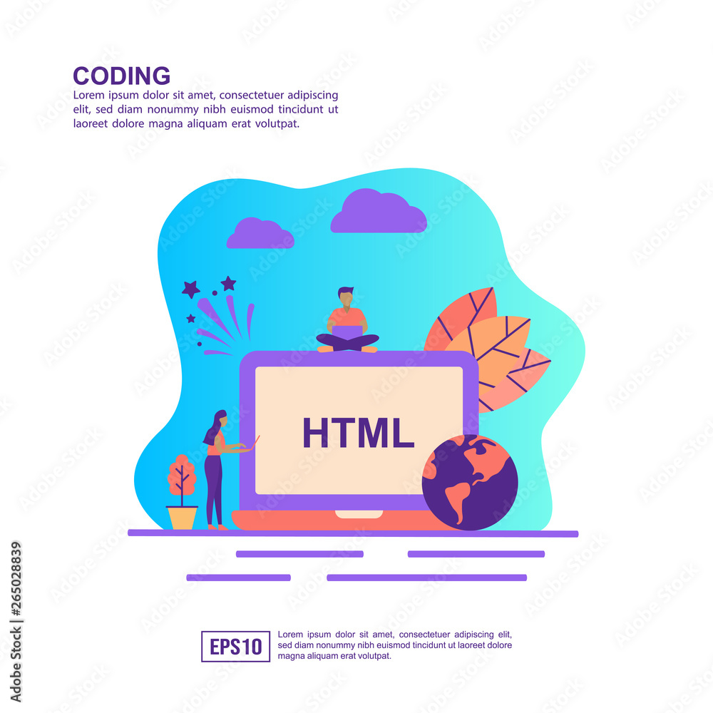 Fototapeta premium Vector illustration concept of coding. Modern illustration conceptual for banner, flyer, promotion, marketing material, online advertising, business presentation