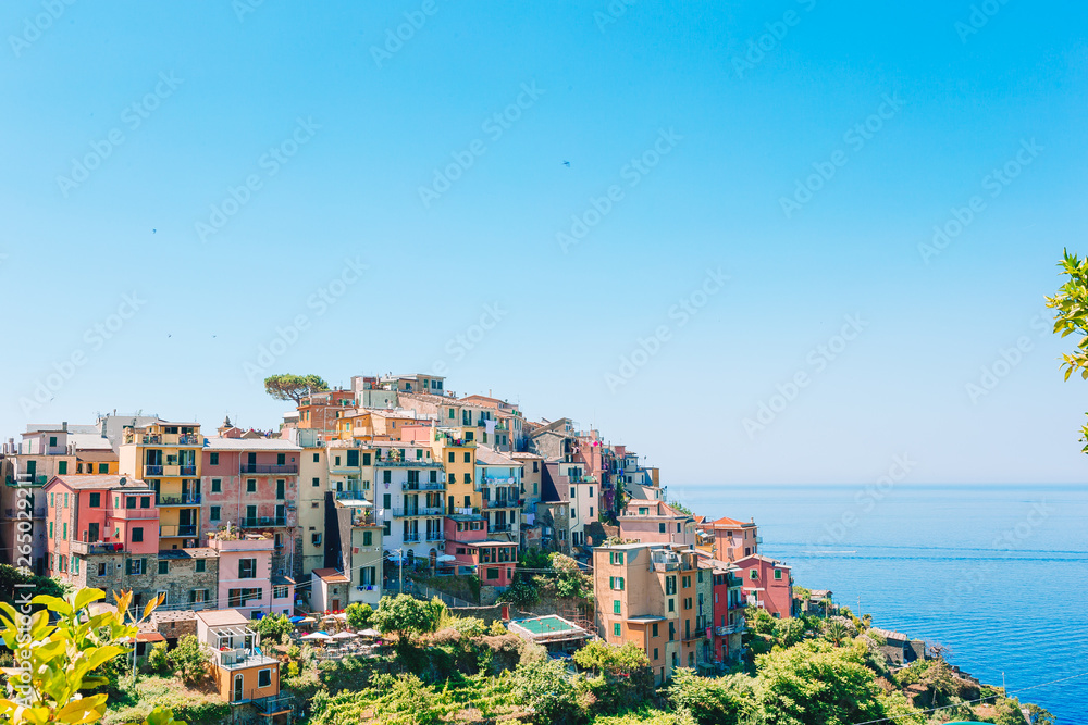 Stunning view of the beautiful and cozy village of Corniglia in the Cinque Terre Reserve