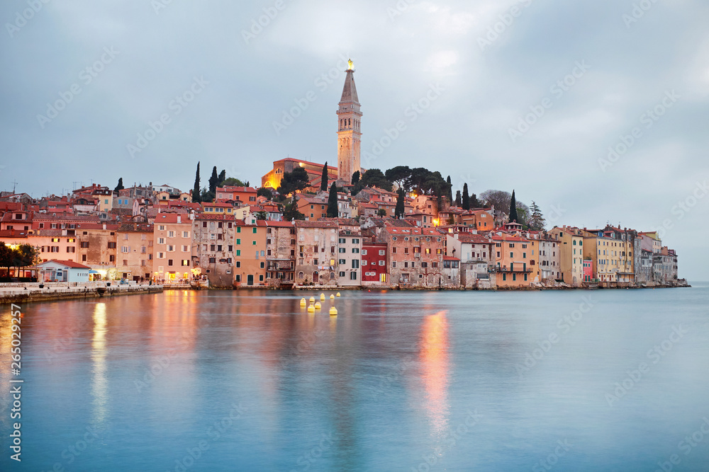 Rovinj from the sea after sunset in beautiful colors