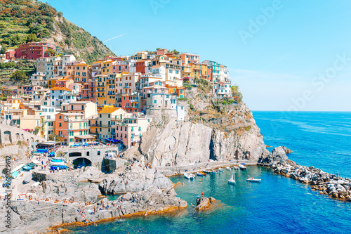 Amazing view of the beautiful village of Manarola in the Cinque Terre Reserve. Liguria region of Italy. photo