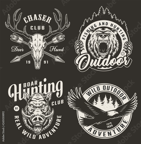 Vintage monochrome hunting club logos