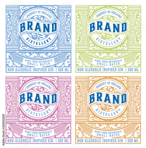 Vintage Gin label set. Vector layered