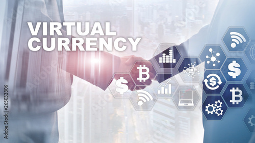 Virtual Currency Exchange, Investment concept. Currency symbols on a virtual screen. Financial Technology Background.
