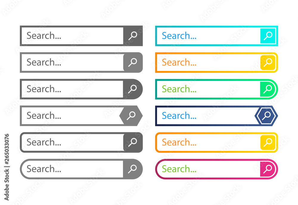 Search bar web design. Set of search icon isolated on white background. Vector Search bar web design. Set of search icon isolated on white background. Vector