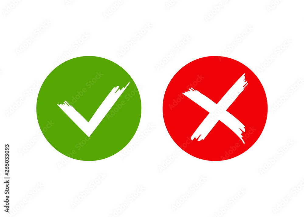 Check mark and cross icon isolated. Symbol green and red colored. Vector Check mark and cross icon isolated. Symbol green and red colored. Vector