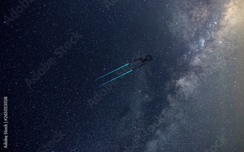 Fototapeta Naklejka Na Ścianę i Meble -  Science Fictional image of a starship in deep space and milky way on the background. Wallpeprer.