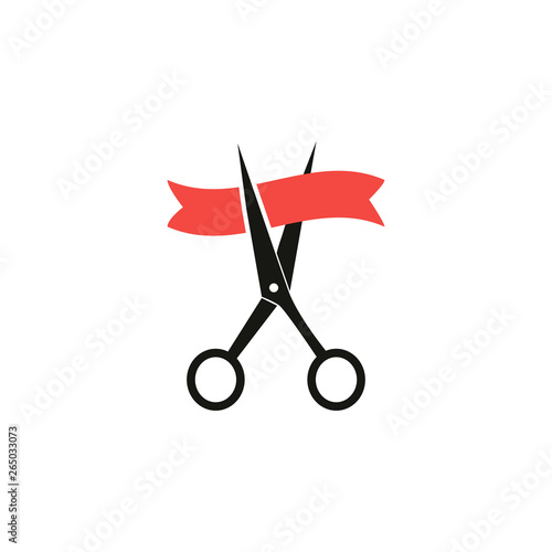 Grant opening icon with ribbon red colored. Flat design. Vector