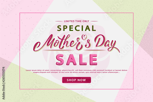 Mother's Day modern sale banner with lettering text. Trendy geometric background layout. For banners, flyers, invitation, posters, brochure, voucher discount. Vector illustration template