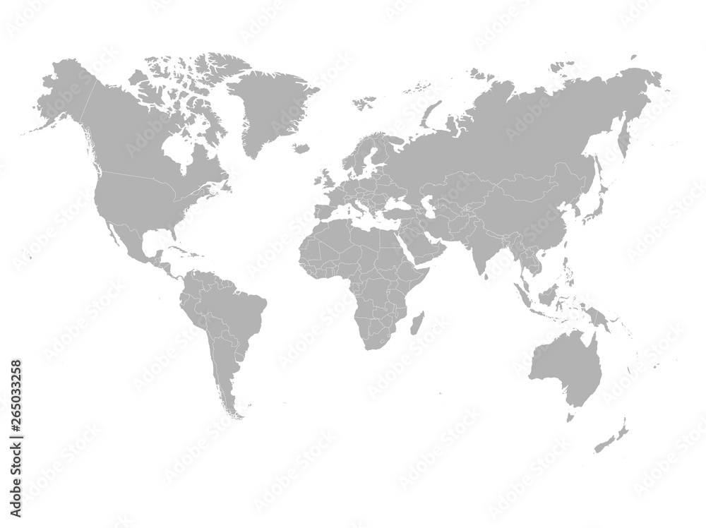 Grey World map on white background. High detail blank political. Vector illustration