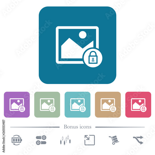 Lock credit card transactions flat icons on color rounded square backgrounds