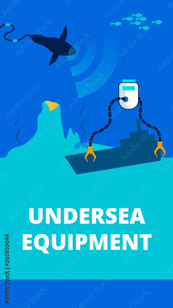 Undersea Equipment Flat Vector Poster Template Undersea Equipment Flat Vector Poster Template