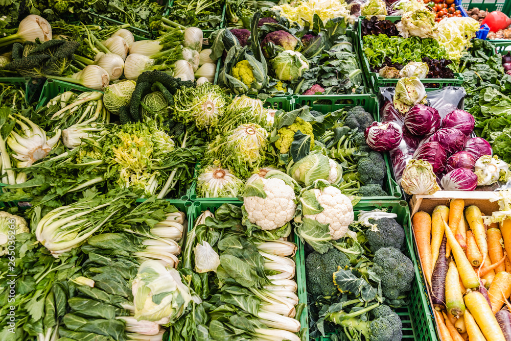 Obraz premium Matera, Italy - March 11, 2019: Fruit and vegetables in a mediterranean street market.