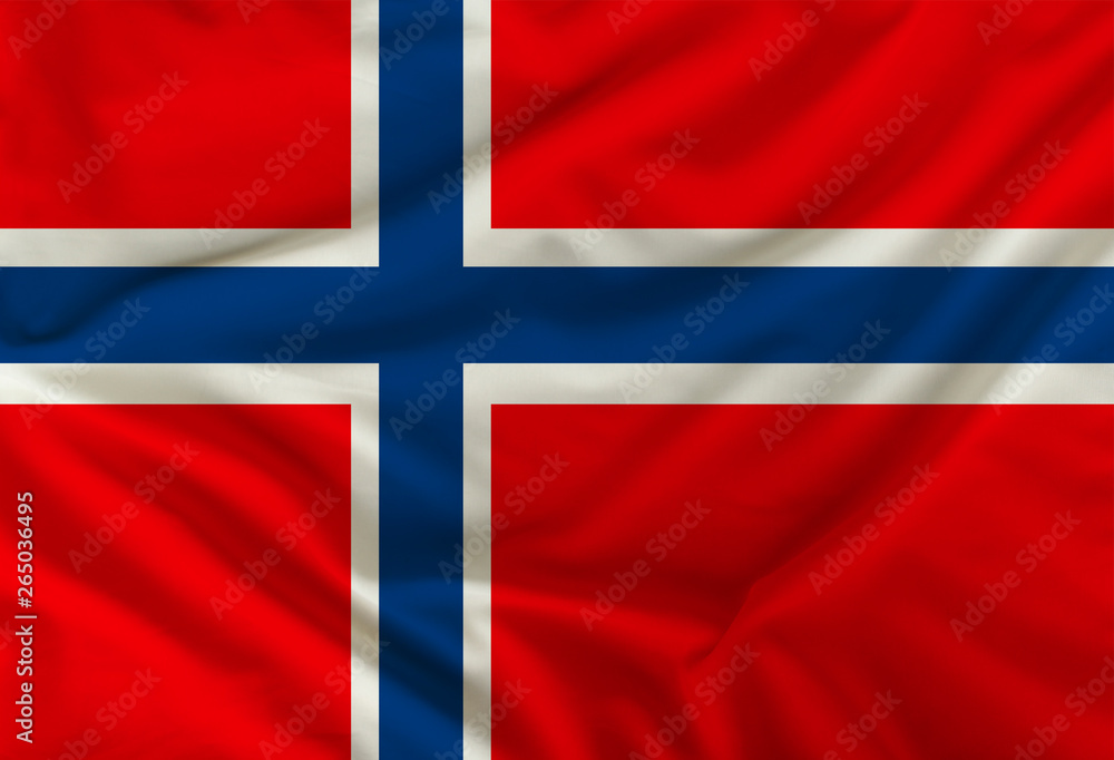 Naklejka premium The color flag of the state of Norway is depicted on a silk fabric with soft folds,