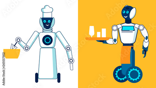 Restaurant Robotic Personnel Flat Illustration