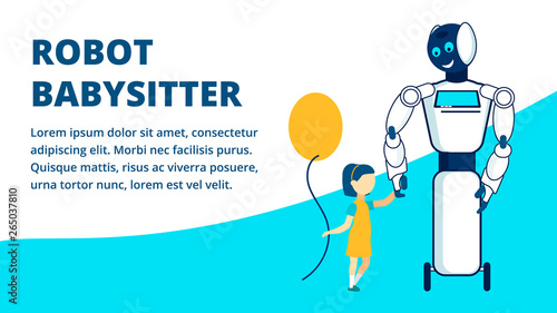 Robotic Babysitter Flat Vector Banner Template