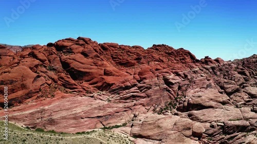 Aerial scenic view of rock formations at Red Rock Canyon National Conservation Area in Nevada, USA. Calica, touristic place with natural scenery near Las Vegas city. photo