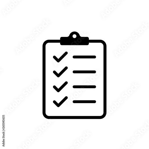 Icon clipboard checklist or document with checkmarck with text in flat style.