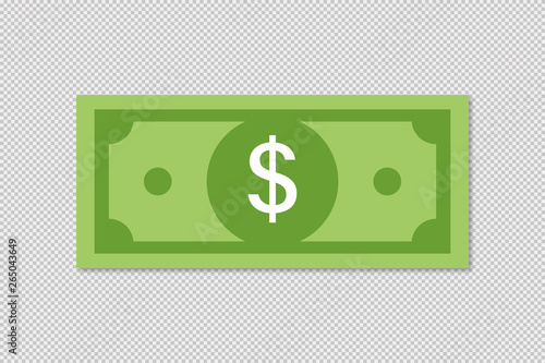 Vector dollar money illustration or finence success deal business solution. Green money on transparent background. photo