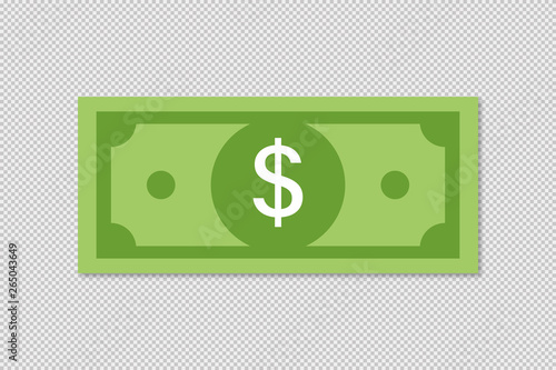Vector dollar money illustration or finence success deal business solution. Green money on transparent background.
