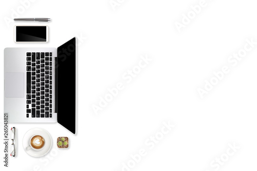 simple workspace technology desk with laptop computer and copy space on white background