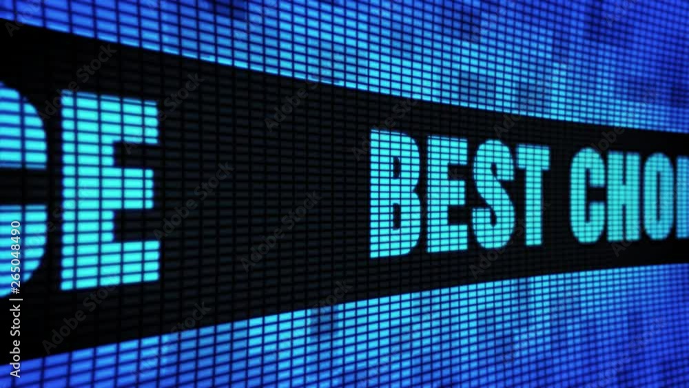 Best Choice Side Text Scrolling on Light Blue Digital LED Display Board Pixel Light Screen Looped Animation 4K Background. Sign Board , Blinking Light, Pixel Monitor, LED Wall Pannel