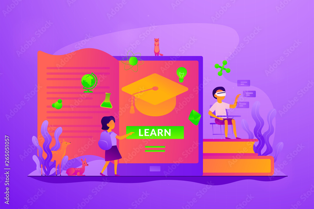 Digital and mobile learning, e-learning, flipped class, smart classroom and virtual learning concept. Vector isolated concept illustration with tiny people and floral elements. Hero image for website. Digital and mobile learning, e-learning, flipped class, smart classroom and virtual learning concept. Vector isolated concept illustration with tiny people and floral elements. Hero image for website.