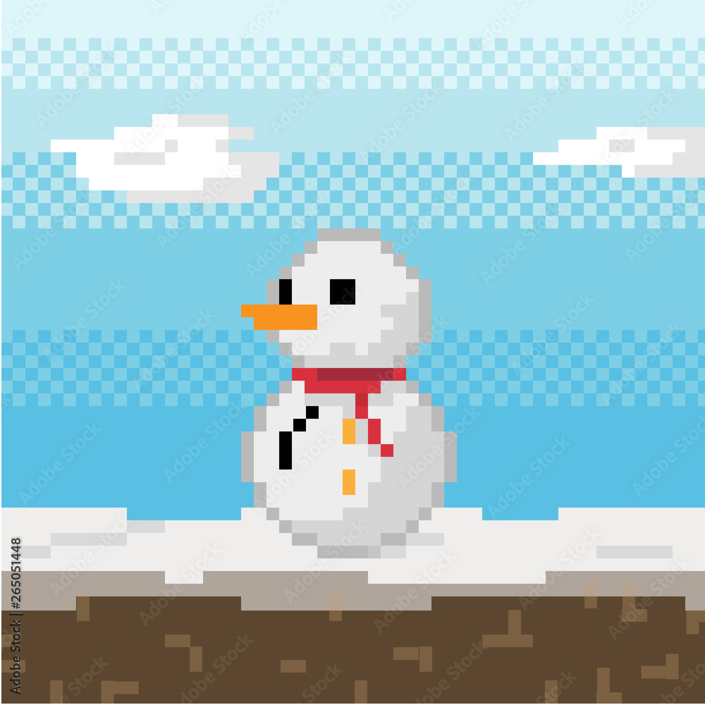 Winder and snowman pixel art vector background