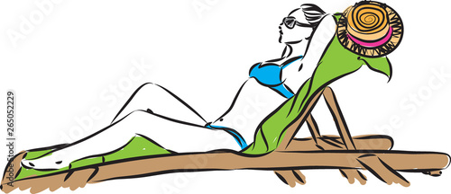 woman at the beach tanning vector illustration