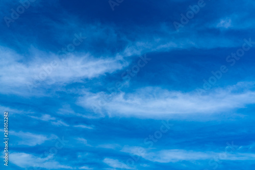 Fototapeta Naklejka Na Ścianę i Meble -  Beautiful dark blue sky and white clouds abstract background. Cloudscape background. Nature weather. Bright day sky for happy day background.