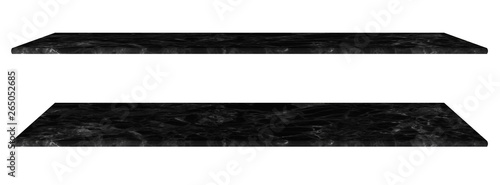 Marble table, counter top Black surface, Stone slab for display products isolated on white background have clipping path
