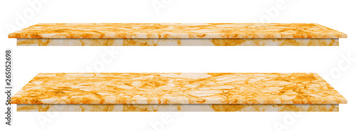 Marble table, counter top gold surface, Stone slab for display products isolated on white background have clipping path