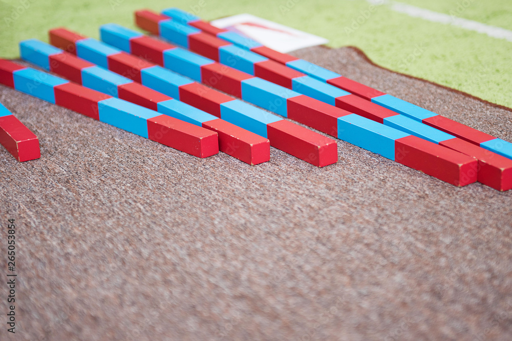 Montessori Education. Montessori School. Learning materials in a