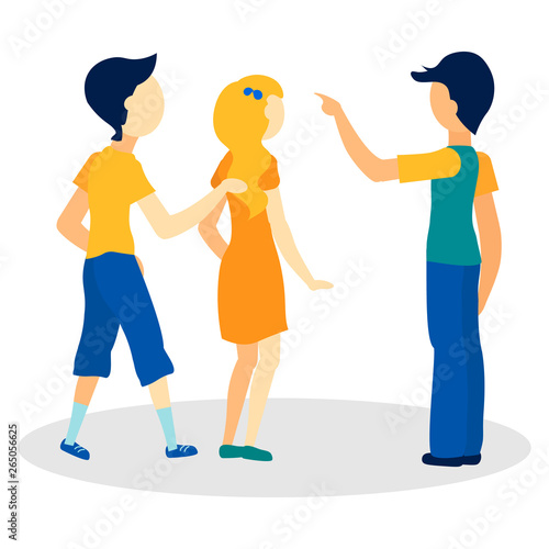 Young People Asking Way Flat Vector Illustration