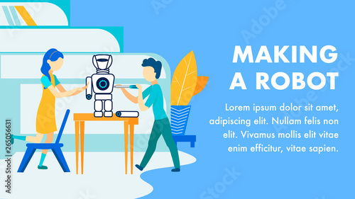 Making Robots for Kids Flat Vector Banner Template