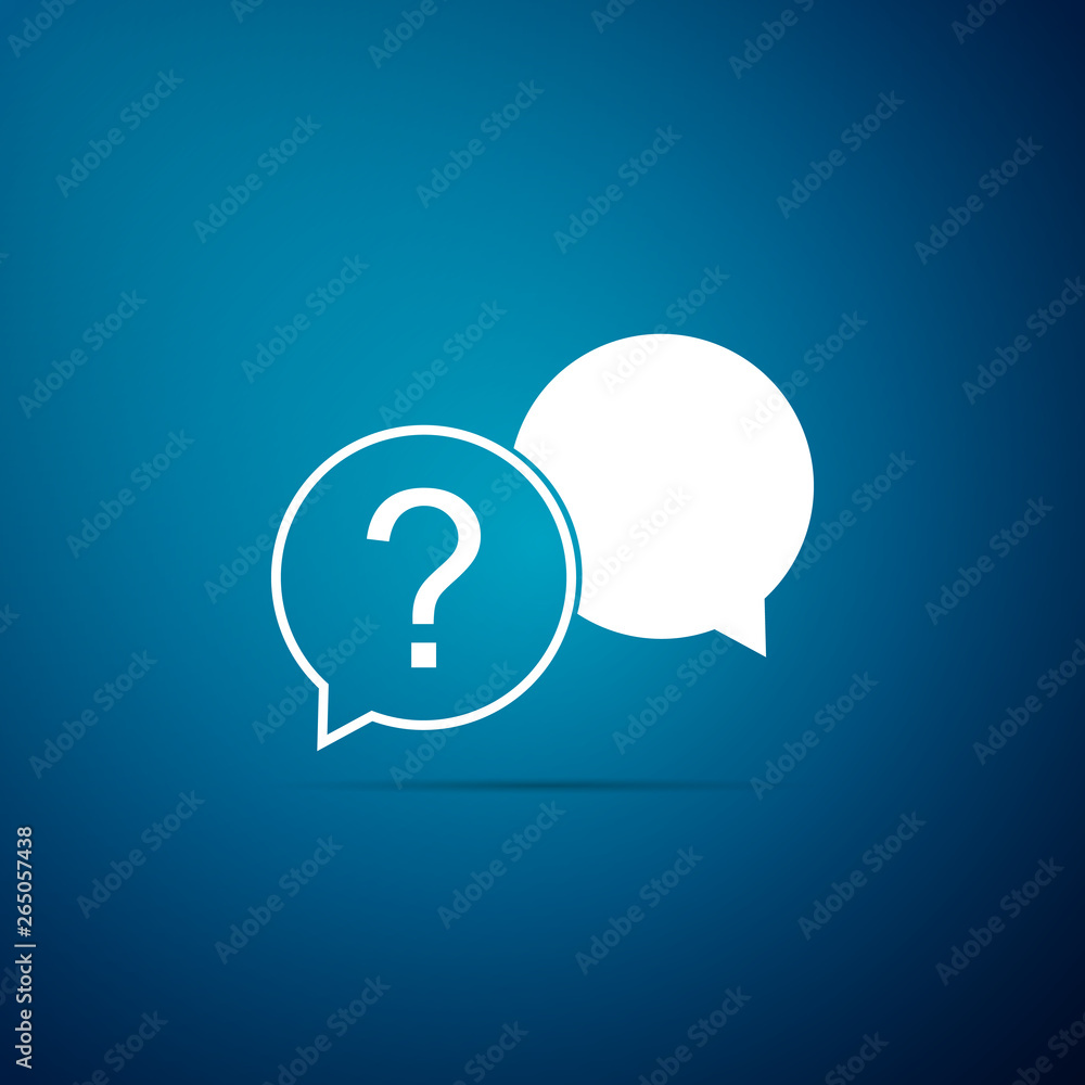 Chat question icon isolated on blue background. Help speech bubble symbol. FAQ sign. Question mark sign. Vector Illustration Chat question icon isolated on blue background. Help speech bubble symbol. FAQ sign. Question mark sign. Vector Illustration