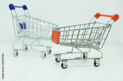 Shopping carts on white background with copy space. Shopping concept