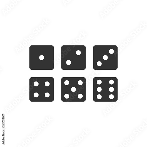Set of six dices icon isolated. Flat design. Vector Illustration