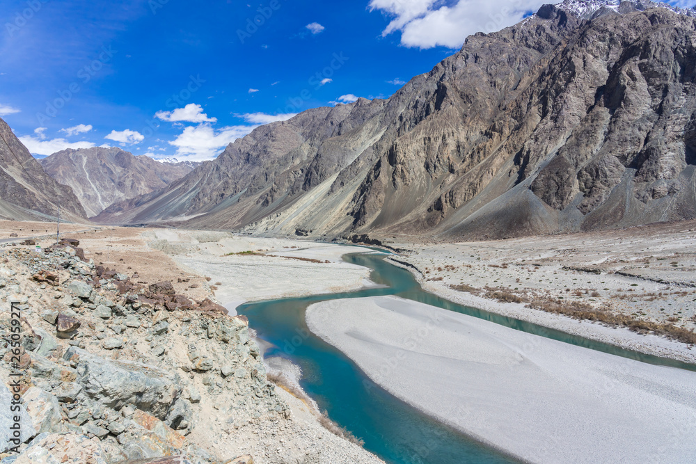 Beautiful mountain landscape of Turtuk valley and the Shyok river ...