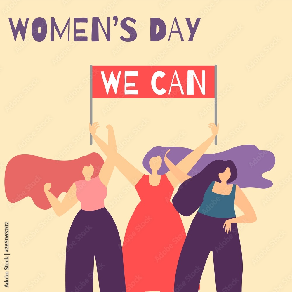 We Can Motivational Feminist Cartoon Flat Banner We Can Motivational Feminist Cartoon Flat Banner