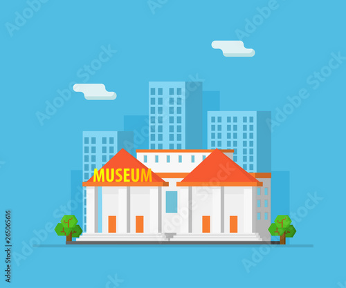 Urban Landscape with Skyscrapers and Museum Building Vector Illustration