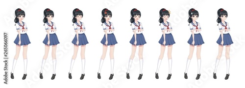 Anime manga schoolgirl in sailor suit, blue skirt