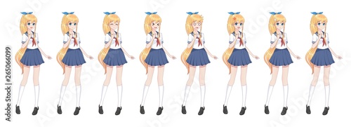 Anime manga schoolgirl in sailor suit, blue skirt