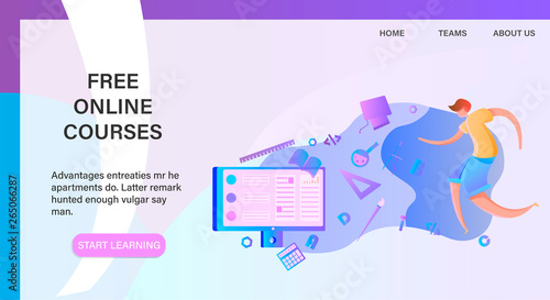 passing online courses, self-study and internet, webinars and lectures in various disciplines, vector illustration for landing pages and internet sites