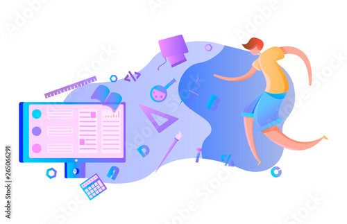 passing online courses, self-study and internet, webinars and lectures in various disciplines, vector illustration for landing pages and internet sites