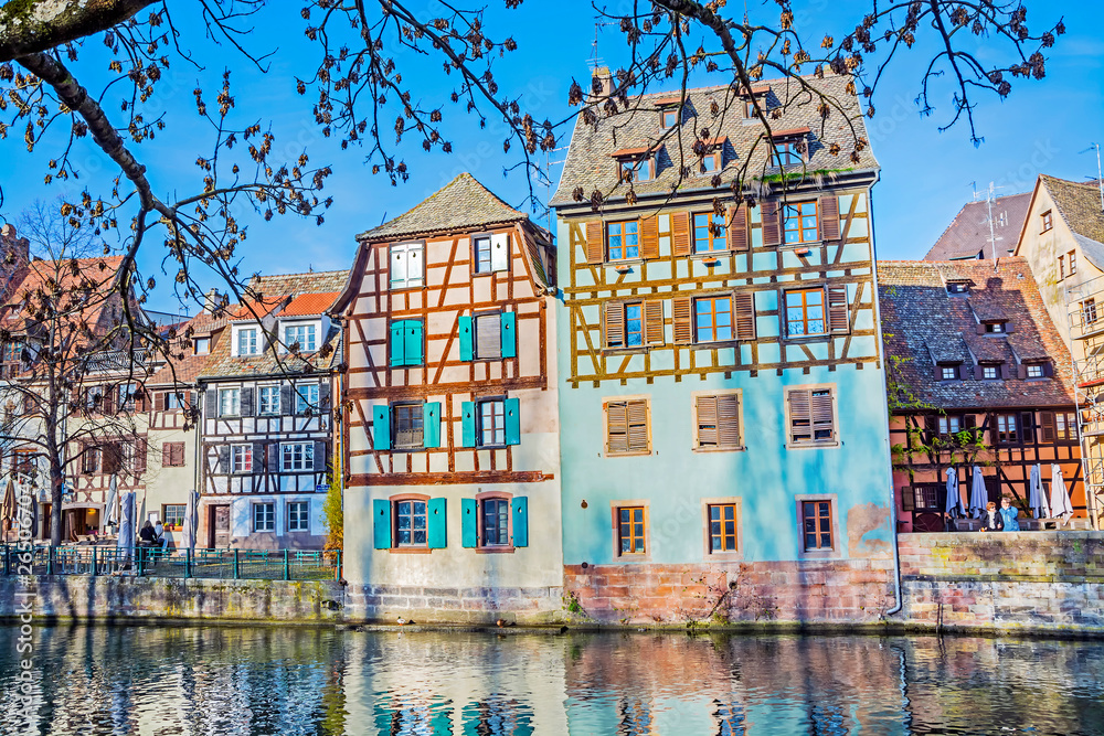 Traditional half-timbered houses on the canals district La Petite France in Strasbourg, UNESCO World Heritage Site, Alsace, France