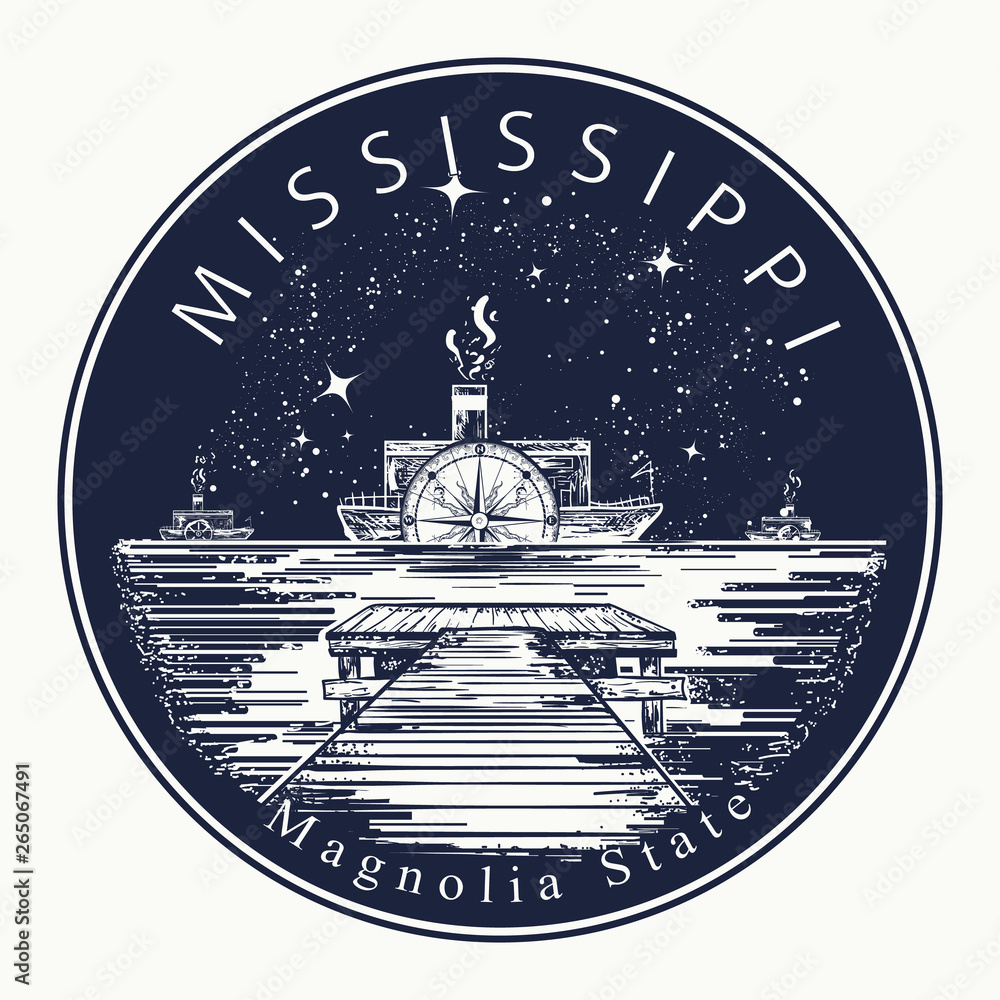 Mississippi. Tattoo and t-shirt design. Welcome to Mississippi, (USA).  Magnolia state slogan. Travel concept Stock Vector | Adobe Stock