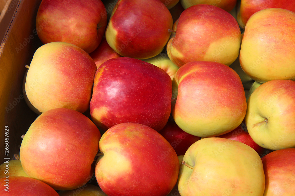 Apples background, fresh fruits on wood table, top view Apples background, fresh fruits on wood table, top view