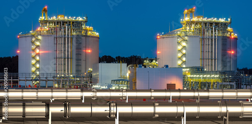 pipelines in the LNG terminal at night,3d illustration photo