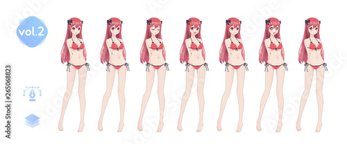 Anime manga girl. In a summer bikini swimsuit