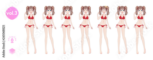 Anime manga girl. In a summer bikini swimsuit